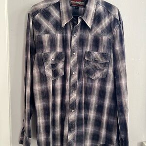 New Men's Western Black Plaid Pearl Snap